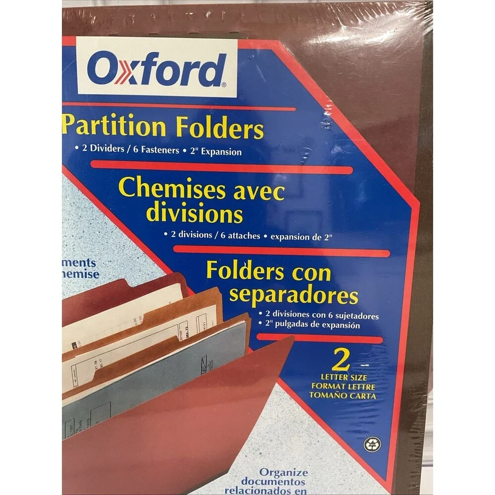 Oxford Partition Folders,2 Dividers,6 Fasteners,2” Expansion Brown.